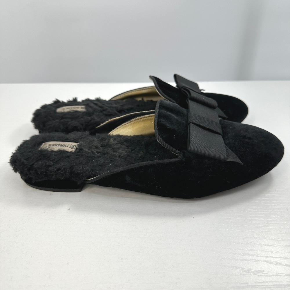 Birdies faux fur bow slippers 5.5 mule style travel mid 2000's goth dark romance - Picture 4 of 7